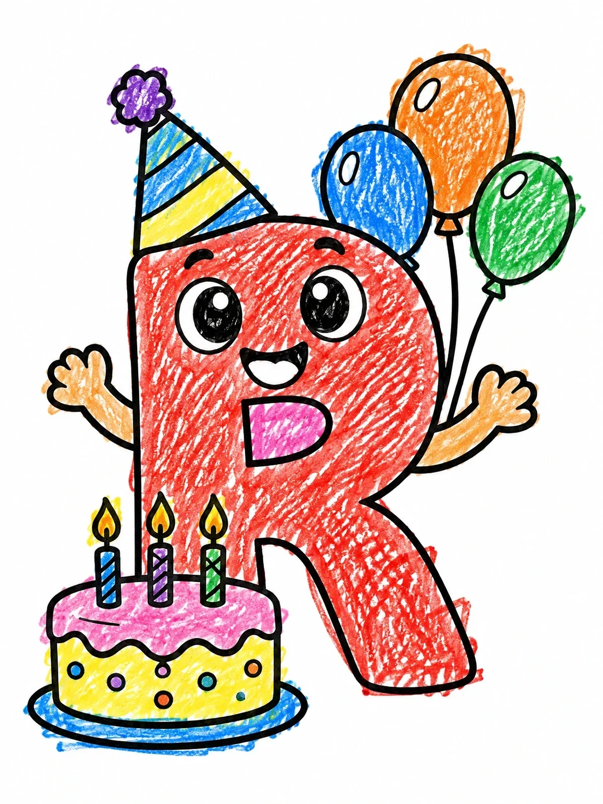 Colored example of the Birthday Party Letter R Character coloring page