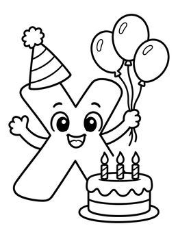 Free printable Birthday Party Letter X coloring page