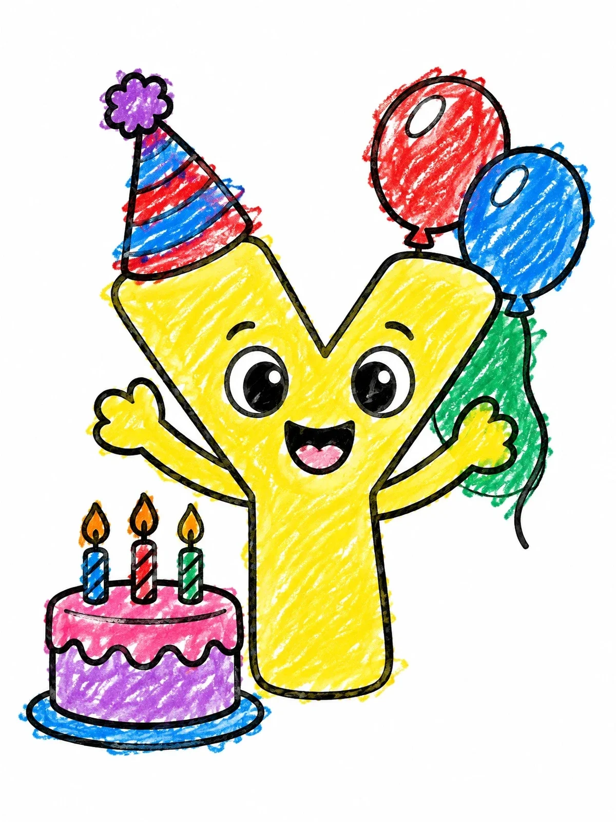 Colored example of the Birthday Party Letter Y coloring page