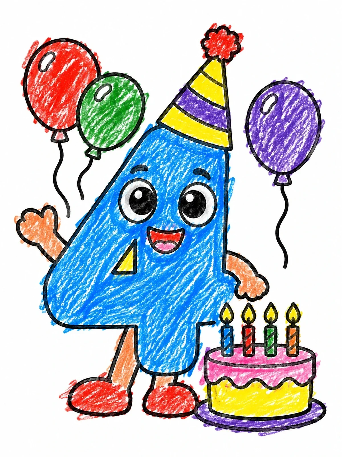 Colored example of the Birthday Party Number Four coloring page
