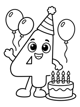 Free printable Birthday Party Number Four coloring page