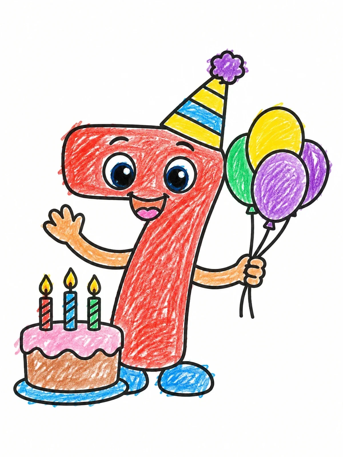 Colored example of the Birthday Party Number Seven coloring page