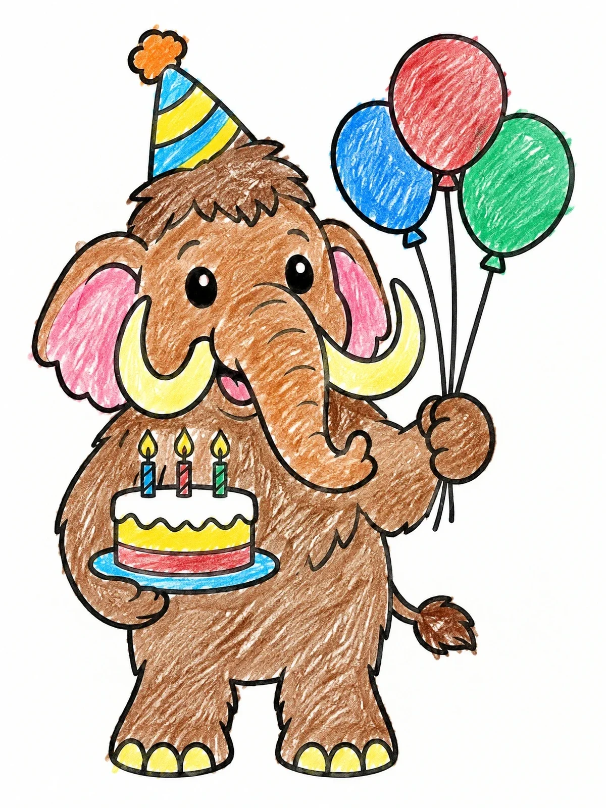 Colored example of the Birthday Party Woolly Mammoth coloring page