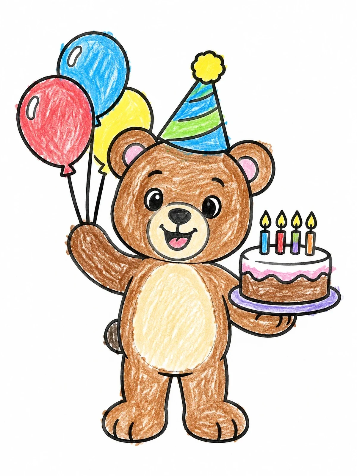 Colored example of the Birthday Teddy Bear With Cake coloring page