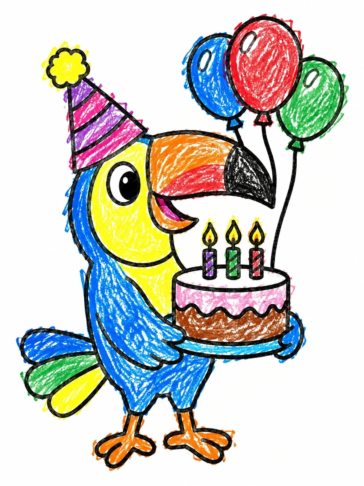 Colored example of the Birthday Toucan With Cake coloring page