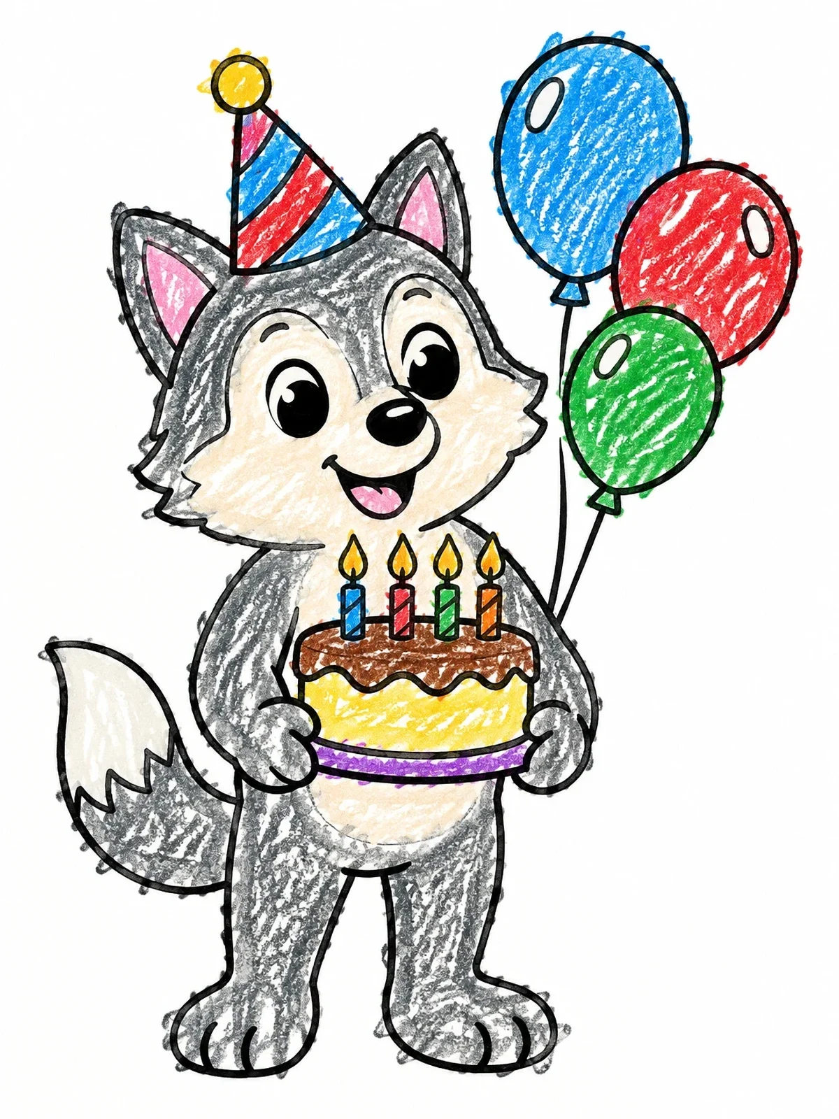 Colored example of the Birthday Wolf Pup With Cake coloring page
