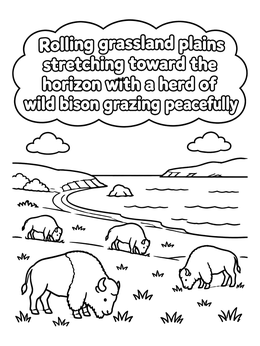 Free printable Bison Grazing By Coastal Bay coloring page