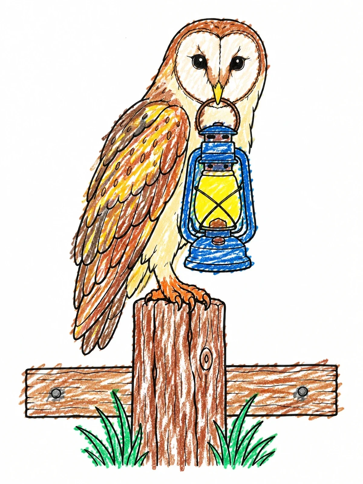 Colored example of the Barn Owl Holding An Antique Lantern coloring page