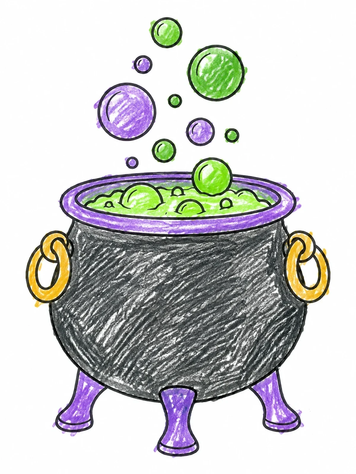 Colored example of the Bubbling Halloween Witch Cauldron coloring page