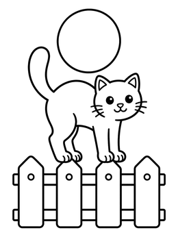 Free printable Cute Cat On Wooden Fence coloring page