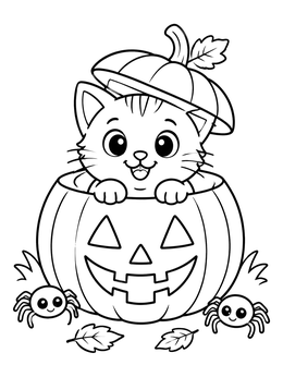 Free printable Cute Cat Inside Carved Pumpkin coloring page