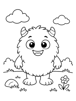 Free printable Cute Fluffy Little Horned Monster coloring page