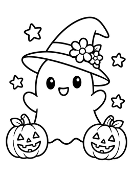 Free printable Cute Ghost In Witch Hat coloring page