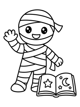 Free printable Cute Mummy With Spellbook coloring page