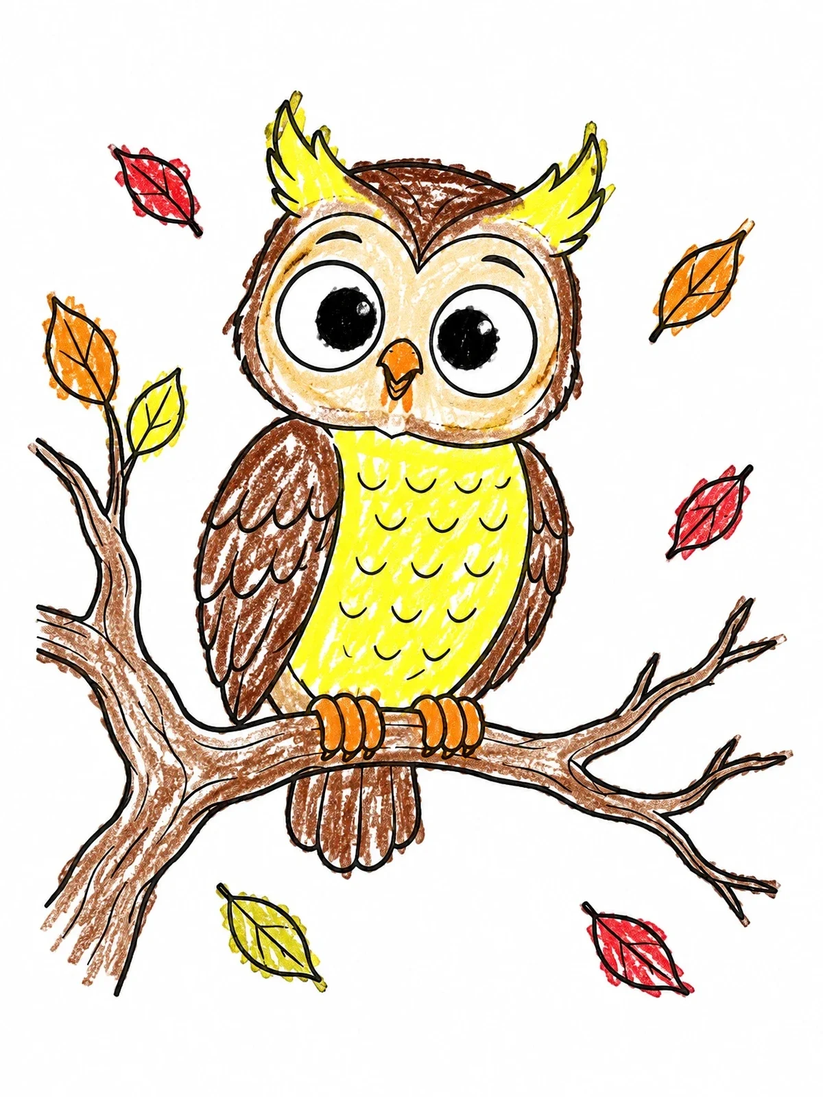 Colored example of the Cute Owl On A Tree Branch coloring page