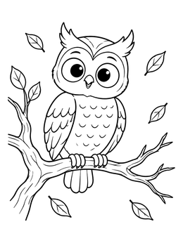 Free printable Cute Owl On A Tree Branch coloring page
