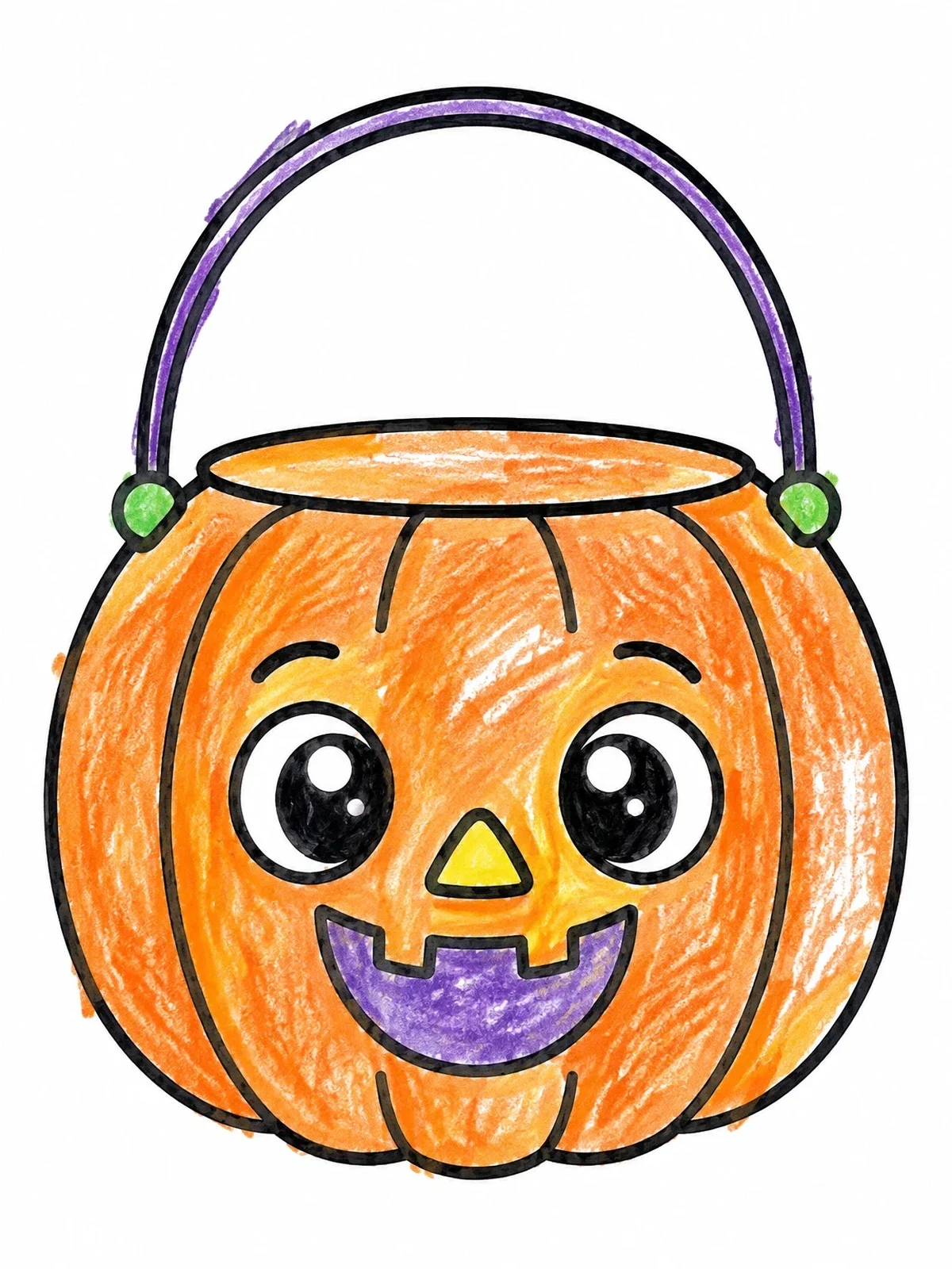 Colored example of the Cute Pumpkin Treat Bucket coloring page