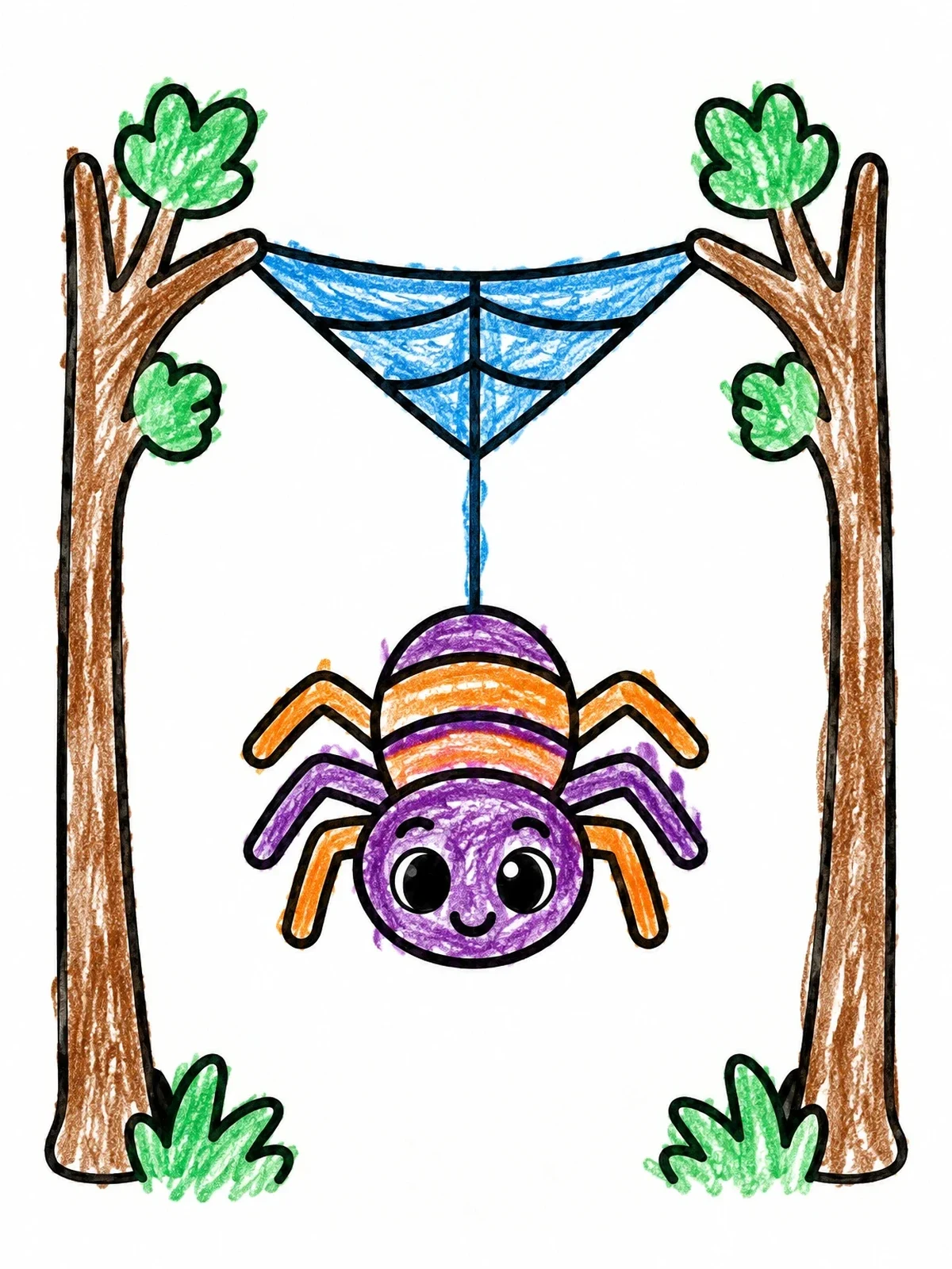 Colored example of the Cute Spider Hanging From Web coloring page
