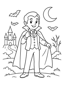 Free printable Cute Vampire Under Crescent Moon coloring page