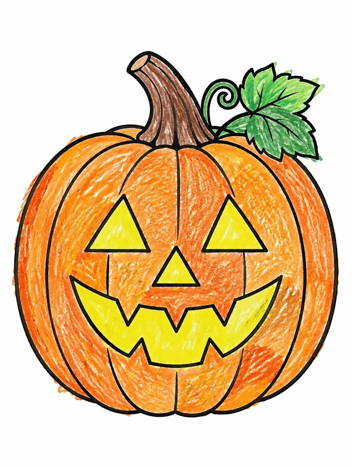 Colored example of the Smiling Halloween Jack O' Lantern Pumpkin coloring page