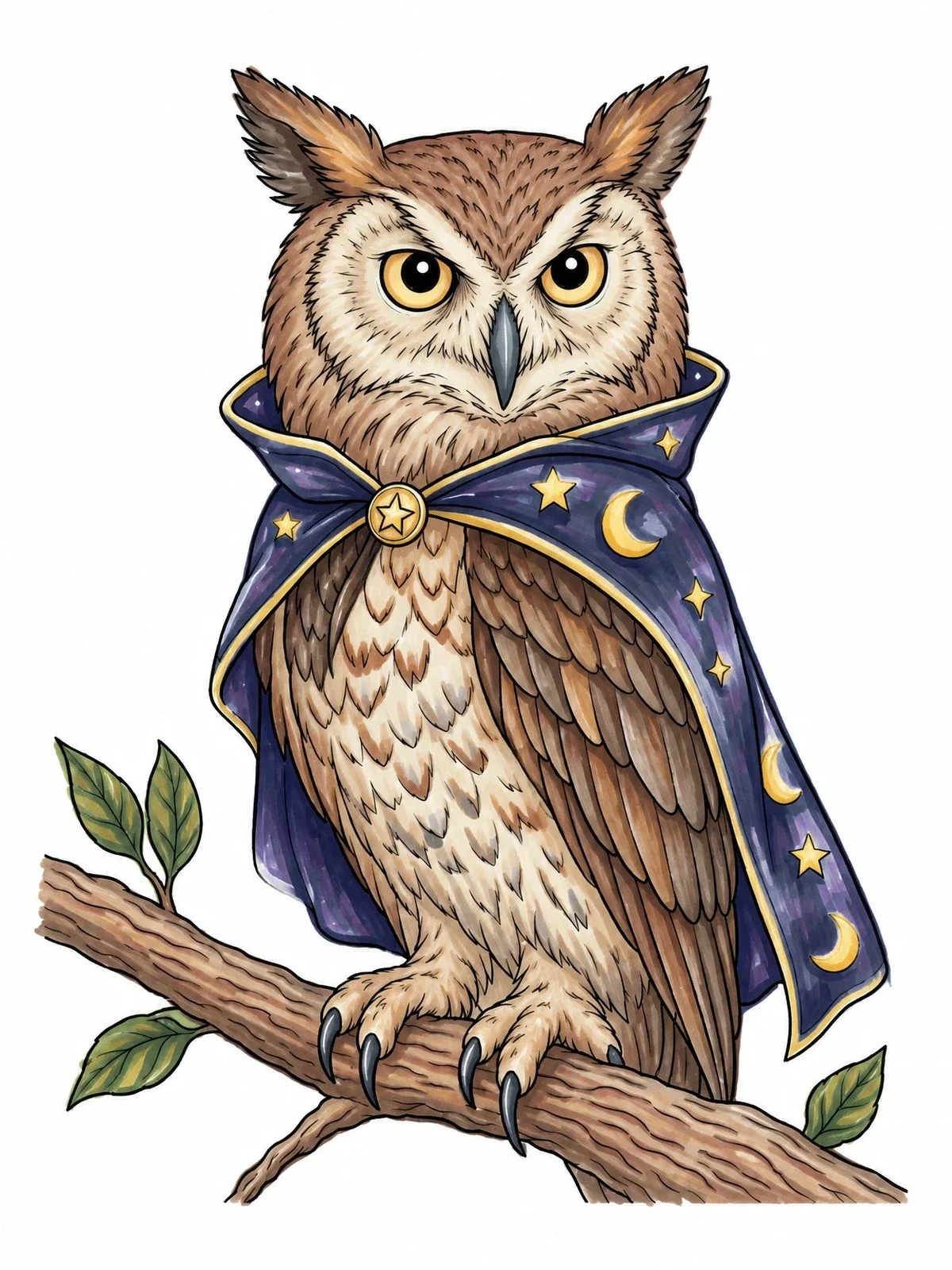 Colored example of the Wise Wizard Owl On A Branch coloring page
