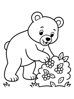 Free printable Cute Bear Cub Picking Berries coloring page