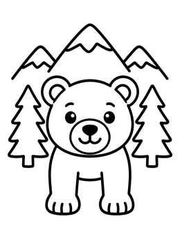 Free printable Cute Bear In Front Of Mountains coloring page