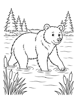 Free printable Cute Bear Wading In Lake coloring page