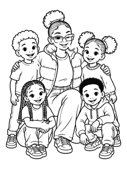 Free printable Big Sister With Cheerful Kids coloring page