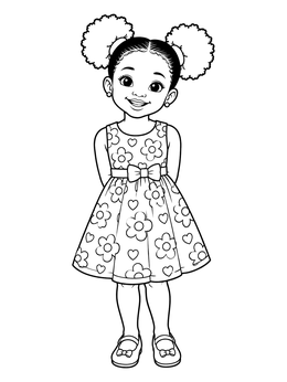 Free printable Cute Girl With Afro Puffs In Floral Dress coloring page