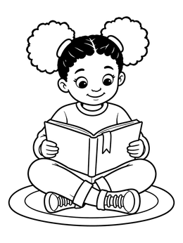 Free printable Little Girl Reading On A Rug coloring page