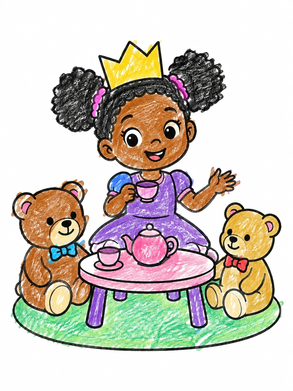Colored example of the Princess Tea Party With Teddies coloring page