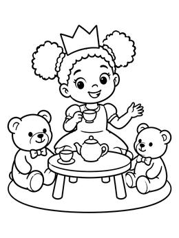Free printable Princess Tea Party With Teddies coloring page