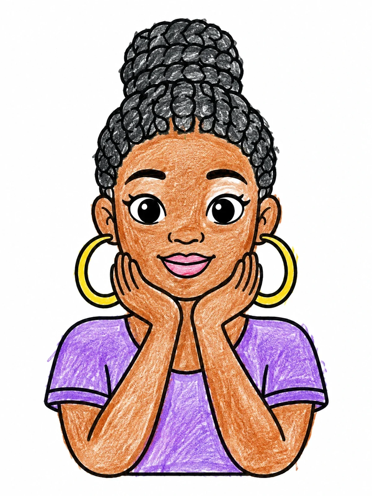 Colored example of the Smiling Girl With Braided Bun coloring page