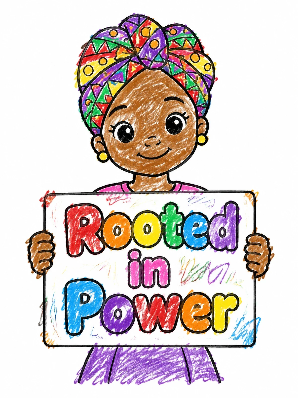 Colored example of the Smiling Girl With Inspiring Sign coloring page