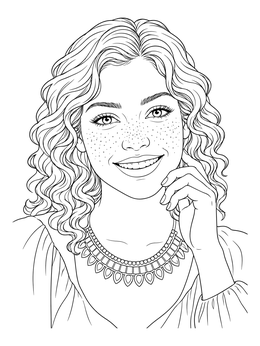 Free printable Smiling Woman With Freckles And Curls coloring page