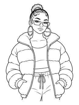 Free printable Stylish Girl In Puffer Jacket coloring page