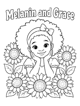 Free printable Sweet Girl In Sunflower Garden coloring page