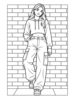 Free printable Trendy Girl By Brick Wall coloring page