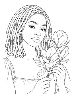 Free printable Woman With Locs And Magnolia Blooms coloring page