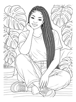 Free printable Braided Hair And Monstera Leaves coloring page