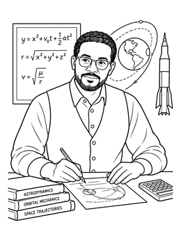 An aerospace engineer working at a desk on this Black History Month coloring page.