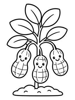 Free printable Cute Peanut Plant With Smiling Pods coloring page