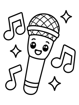 A smiling microphone with musical notes in this black history month coloring page.