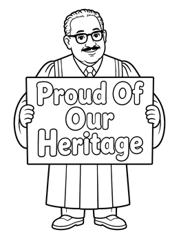 Free printable Smiling Judge Holding Heritage Sign coloring page