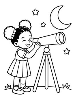 Free printable Young Girl Stargazing With Telescope coloring page