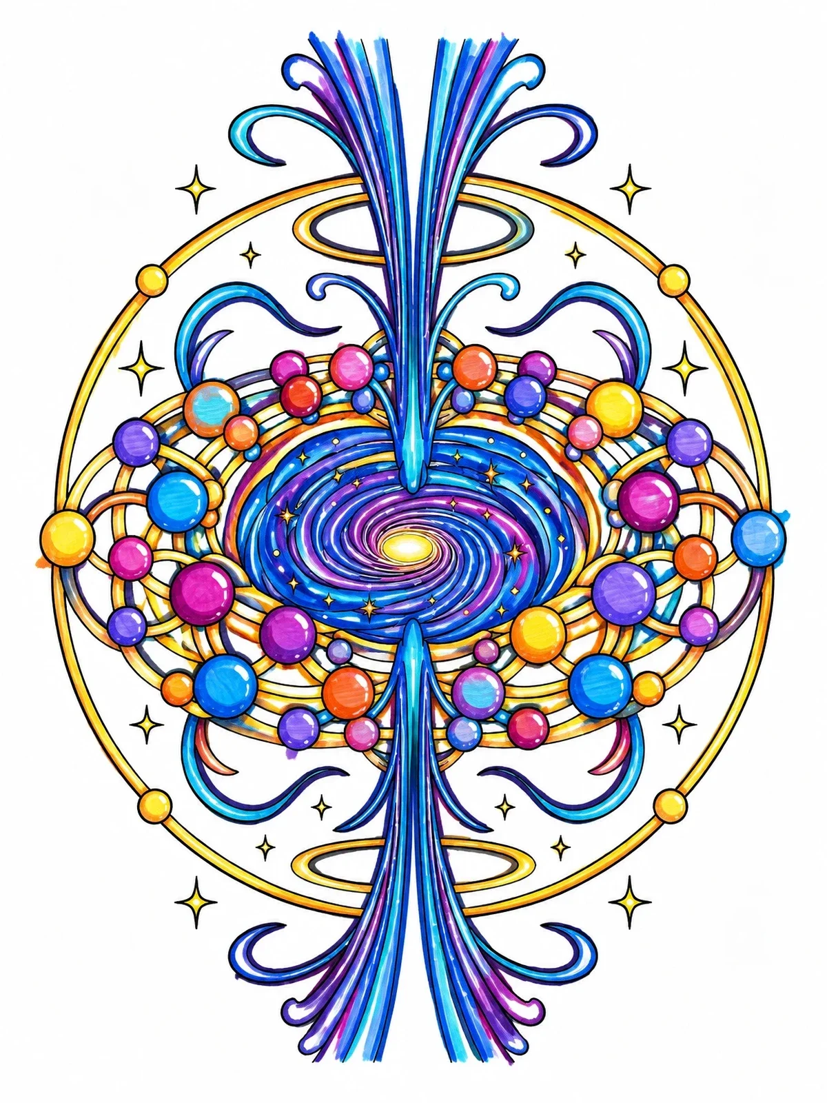 Colored example of the Cosmic Vortex With Energy Jets coloring page