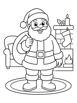 Free printable Cheerful Santa Beside The Fireplace coloring page