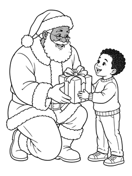 Free printable Black Santa Giving Gift To Toddler coloring page