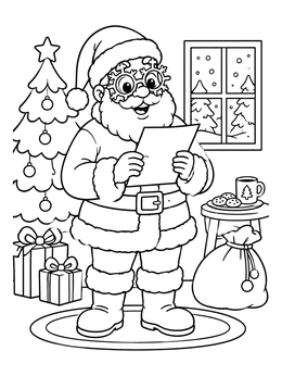 Free printable Santa In Snowflake Glasses Reading A Letter coloring page